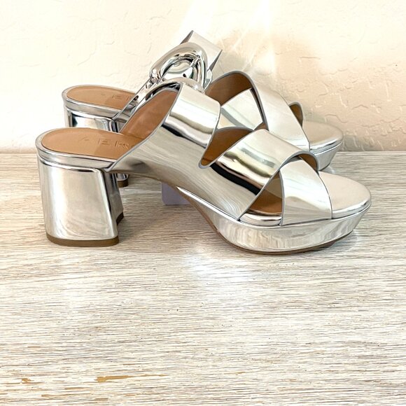 New Aerosoles Sandals Platform Heels 6 Collin Mirrored Silver Slides in Box - Picture 8 of 12